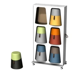Mur de rangements avec 6 poufs oscillants Kulbu - pouf polyéthylène tout tapissé textile enduit grainé