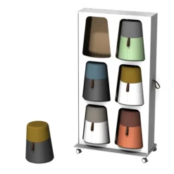 Mur de rangements avec 6 poufs oscillants Kulbu - pouf polyéthylène avec assise tapissée tissu S