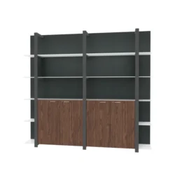 Mur d'étagères Quadri Prestige - h. 219 x l. 235 cm - 4 portes battantes et haut ouvert - avec tablettes verre