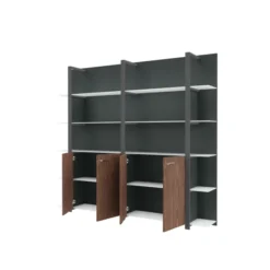 Mur d'étagères Quadri Prestige - h. 219 x l. 235 cm - 4 portes battantes et haut ouvert - avec tablettes verre