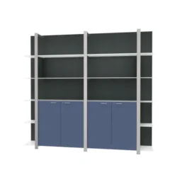 Mur d'étagères Quadri Prestige - h. 219 x l. 235 cm - 4 portes battantes laquées et haut ouvert - tablettes verre