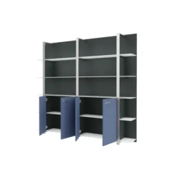 Mur d'étagères Quadri Prestige - h. 219 x l. 235 cm - 4 portes battantes laquées et haut ouvert - tablettes verre
