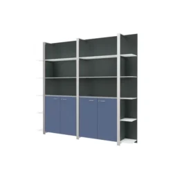 Mur d'étagères Quadri Prestige - h. 219 x l. 235 cm - 4 portes battantes laquées et haut ouvert - tablettes verre