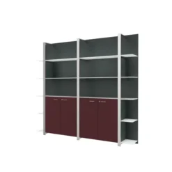 Mur d'étagères Quadri Prestige - h. 219 x l. 235 cm - 4 portes battantes cuir et haut ouvert - avec tablettes verre
