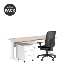 Offre pack : Bureau droit Corial - l. 160 cm + caisson mobile 3 tiroirs plats + fauteuil