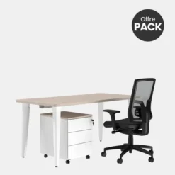 Offre pack : Bureau droit Evidence - l. 160 cm + caisson mobile 3 tiroirs plats - coiffe + fauteuil - délai court