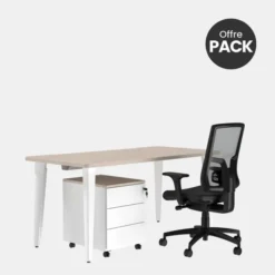 Offre pack : Bureau droit Evidence - l. 160 cm + caisson mobile 3 tiroirs plats - avec coiffe + fauteuil