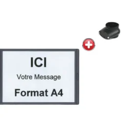 Panneau d'information format A4 - cadre ABS avec collier de liaison - adaptable sur poteau de guidage