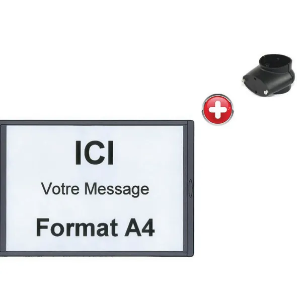 Panneau d'information format A4 - cadre ABS avec collier de liaison - adaptable sur poteau de guidage