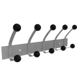 Patère murale Hakea - acier gris - 5 patères ABS noir