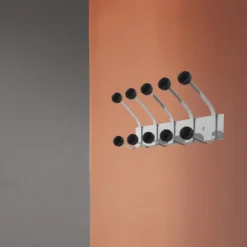 Patère murale Hakea - acier gris - 5 patères ABS noir