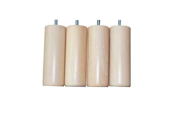 Pied bois vernis naturel pour sommier tapissier - h. 15 cm - lot de 4