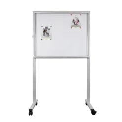 Piétement double mobile pour vitrine d'intérieur