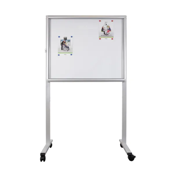Piétement double mobile pour vitrine d'intérieur
