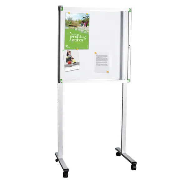 Piétement double mobile pour vitrine d'intérieur