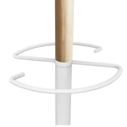 Portemanteau sur socle Access - fût acier blanc et hêtre - 6 patères ABS blanc - avec porte-parapluie