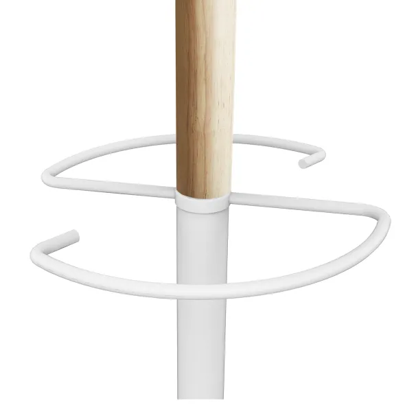 Portemanteau sur socle Access - fût acier blanc et hêtre - 6 patères ABS blanc - avec porte-parapluie