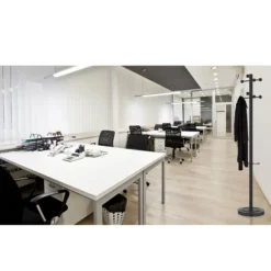 Portemanteau sur socle Access - fût noir - 6 patères ABS noir - avec porte-parapluie