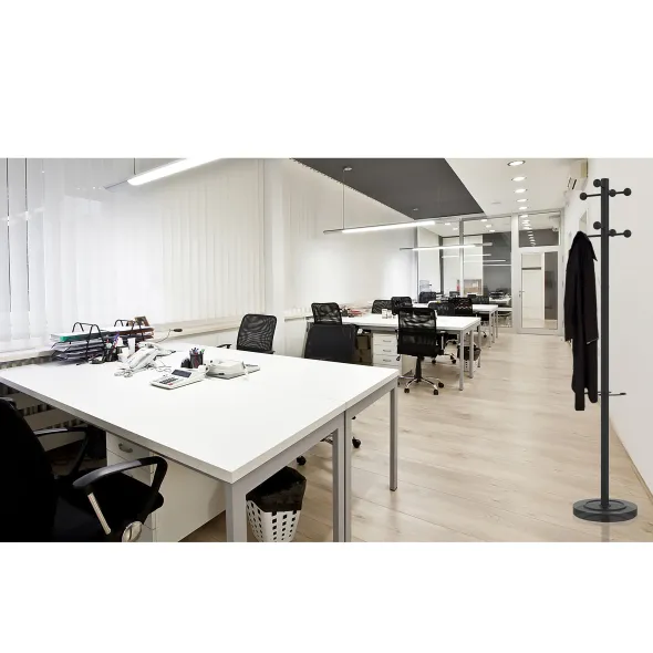 Portemanteau sur socle Access - fût noir - 6 patères ABS noir - avec porte-parapluie