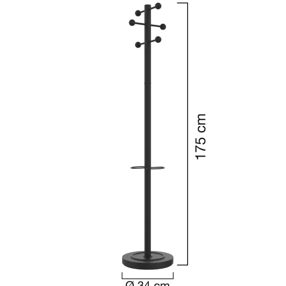 Portemanteau sur socle Access - fût noir - 6 patères ABS noir - avec porte-parapluie