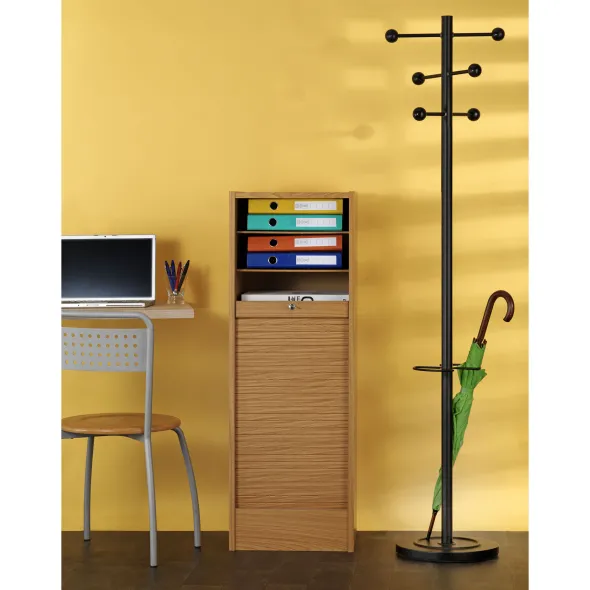 Portemanteau sur socle Access - fût noir - 6 patères ABS noir - avec porte-parapluie