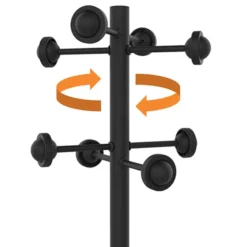 Portemanteau sur socle Accueil - fût noir - 8 patères ABS - avec porte-parapluie