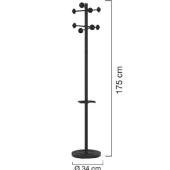 Portemanteau sur socle Accueil - fût noir - 8 patères ABS - avec porte-parapluie