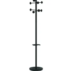 Portemanteau sur socle Accueil - fût noir - 8 patères ABS - avec porte-parapluie