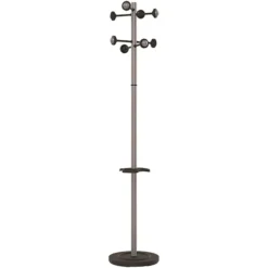 Portemanteau sur socle Accueil - fût gris - 8 patères ABS - avec porte-parapluie