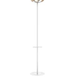 Portemanteau sur socle Aurora - fût blanc - 6 patères bois - avec porte-parapluie