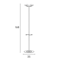 Portemanteau sur socle Aurora - fût blanc - 6 patères bois - avec porte-parapluie