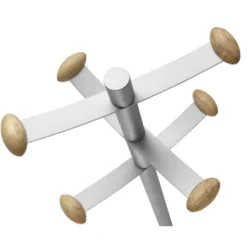Portemanteau sur socle Bouquet fût acier - 6 patères bois - avec porte-parapluie