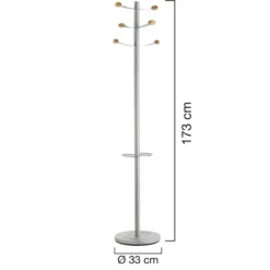 Portemanteau sur socle Bouquet fût acier - 6 patères bois - avec porte-parapluie