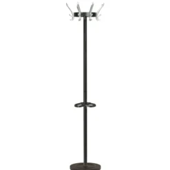 Portemanteau sur socle Cyprès - 8 patères aluminium - avec porte-parapluie