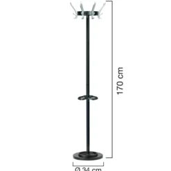 Portemanteau sur socle Cyprès - 8 patères aluminium - avec porte-parapluie