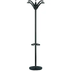Portemanteau sur socle Flora - 6 patères et 12 crochets ABS noir - avec porte-parapluie