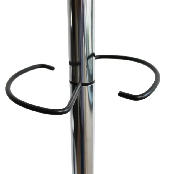 Portemanteau sur socle Hakea - fût chrome - 12 patères ABS noir - avec porte-parapluie