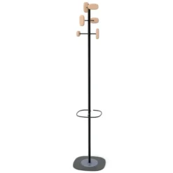 Portemanteau sur socle Sherwood - 6 patères bois - avec porte-parapluie