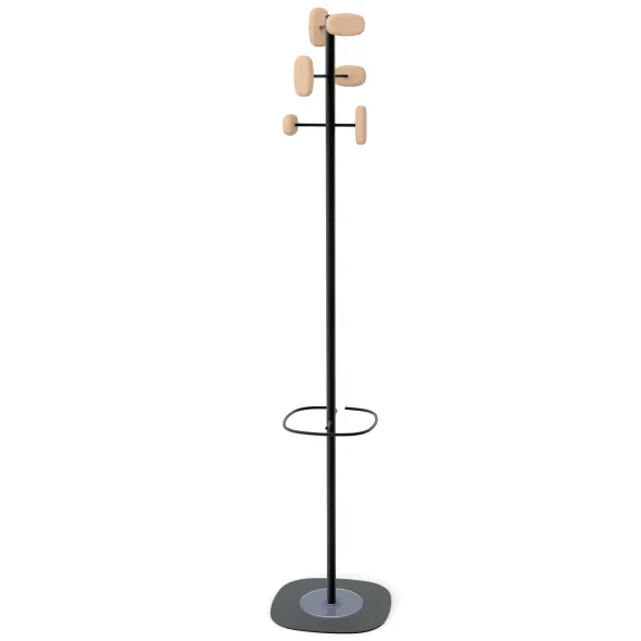 Portemanteau sur socle Sherwood - 6 patères bois - avec porte-parapluie
