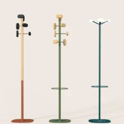 Portemanteau sur socle Sherwood - 5 patères bois - avec porte-parapluie