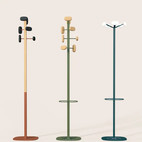 Portemanteau sur socle Sherwood - 5 patères bois - avec porte-parapluie