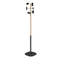 Portemanteau sur socle Sherwood - 6 patères bois - mât bois/acier