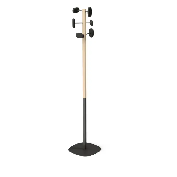 Portemanteau sur socle Sherwood - 6 patères bois - mât bois/acier