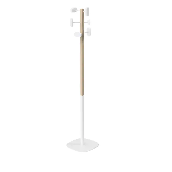 Portemanteau sur socle Sherwood - 6 patères bois - mât bois/acier