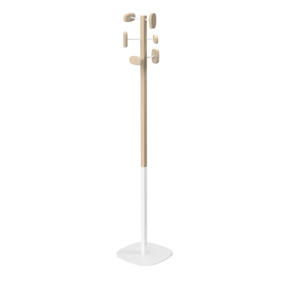Portemanteau sur socle Sherwood - 6 patères bois - mât bois/acier