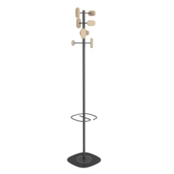 Portemanteau sur socle Sherwood - 8 patères bois - avec porte-parapluie