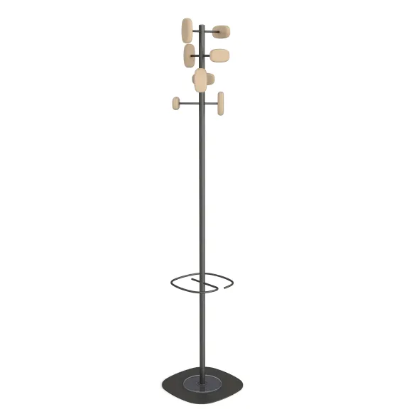 Portemanteau sur socle Sherwood - 8 patères bois - avec porte-parapluie