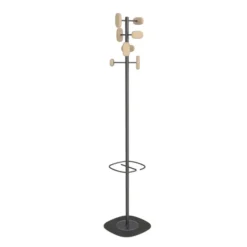 Portemanteau sur socle Sherwood - 8 patères bois - avec porte-parapluie