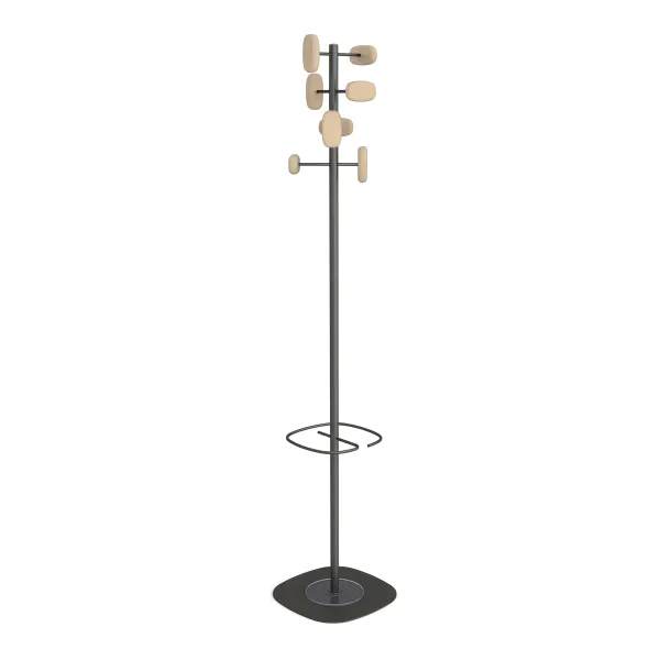 Portemanteau sur socle Sherwood - 8 patères bois - avec porte-parapluie