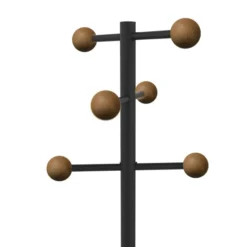 Portemanteau sur socle Welcome - fût noir - 6 patères bois - avec porte-parapluie